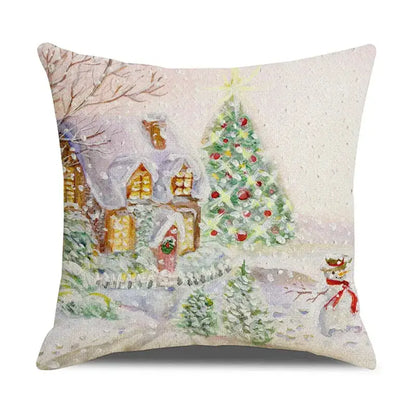 Decorbites™ christmas pillowcase with santa claus snowman print featuring cozy snow house for living room sofa decor