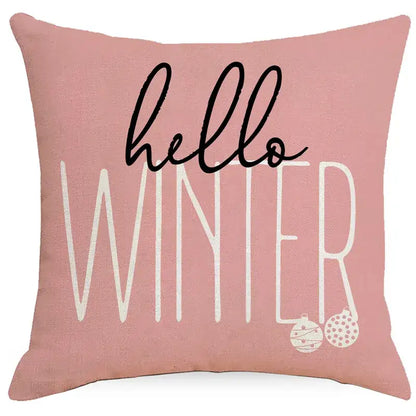 Decorbites christmas pillowcase soft pink with hello winter text and ornaments for living room santa claus snowman print
