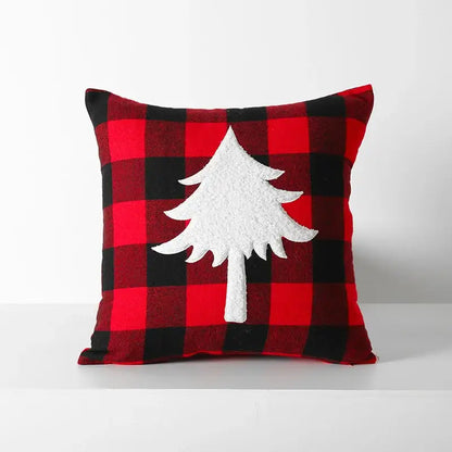 Red and black plaid cushion cover with white felt tree appliqué from decorbites christmas plaid collection for sofa bed