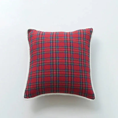 Red plaid decorbites christmas plaid print pillow with white fleece trim for festive holiday home decor