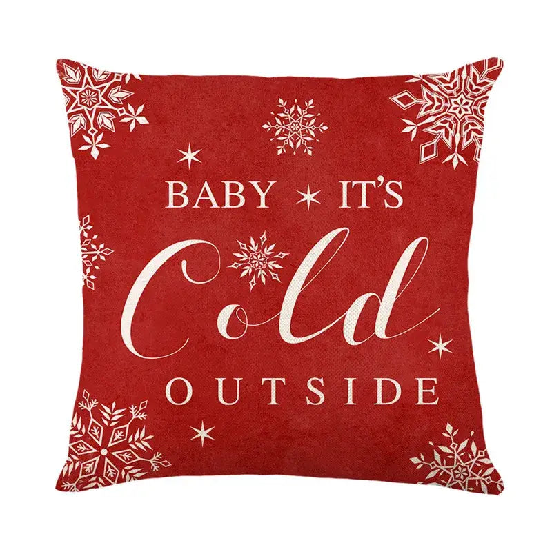 Red throw pillow cover with white snowflake and star patterns featuring baby it is cold outside for decorbites christmas santa decor