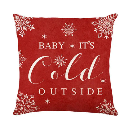 Red throw pillow cover with white snowflake and star patterns featuring baby it is cold outside for decorbites christmas santa decor