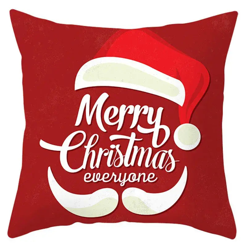 Red holiday pillow cover featuring white santa claus hat mustache and merry christmas text decorbites christmas santa