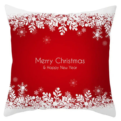 Red square pillow cover with white snowflake and santa claus merry christmas and happy new year text by decorbites christmas santa