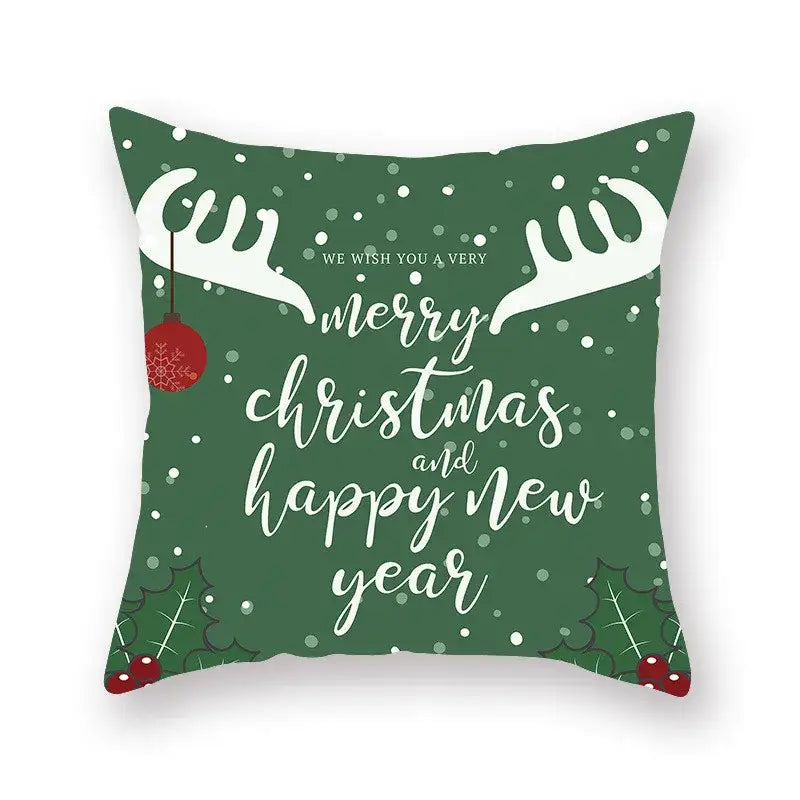 Green decorbites christmas santa elk pillowcase with white reindeer antlers red ornament and holiday script text for sofa decor