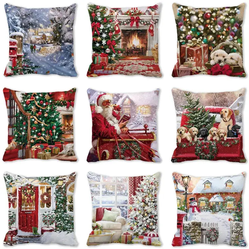 Decorbites christmas short plush pillowcases featuring festive scenes on soft polyester fabric for holiday home decor