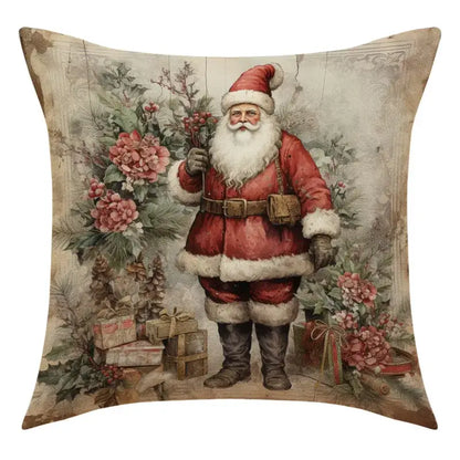 Vintage-style decorbites christmas snowman deer pillowcase in red and white with floral and gift box accents for sofa decor