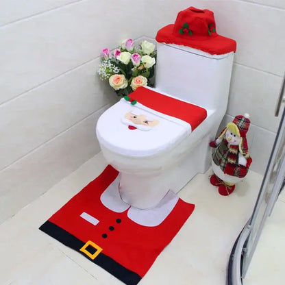 Red santa claus-themed decorbites christmas toilet decoration set with plush fabric and embroidered details