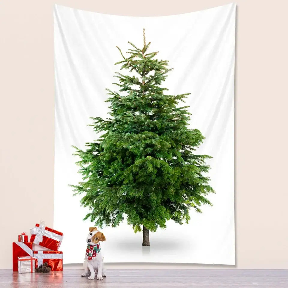 DecorBites christmas tree bedroom tapestry with a festive green tree on white fabric for tree bedroom decoration