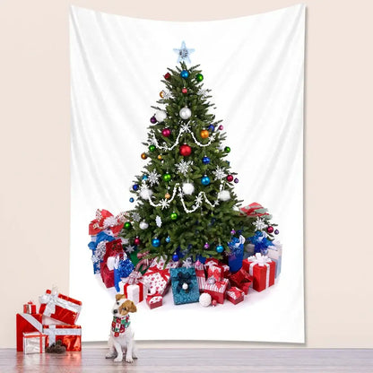 A decorbites christmas tree tapestry featuring a lush green pine with colorful ornaments for tree bedroom decoration