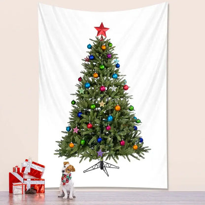 A festive green decorbites christmas tree tapestry with colorful ornaments and red star topper for bedroom wall decor