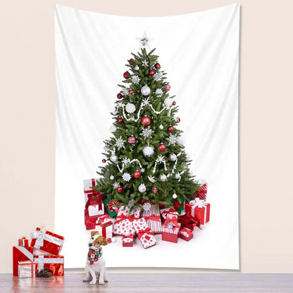 Festive decorbites christmas tree tapestry with green pine, red and silver ornaments, snowflakes, and star topper for bedroom decor