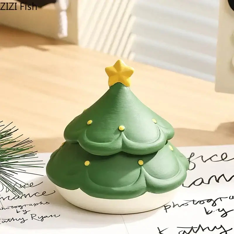 Green decorbites christmas tree ceramic ashtray shaped like a tree with yellow star topper and gold dots
