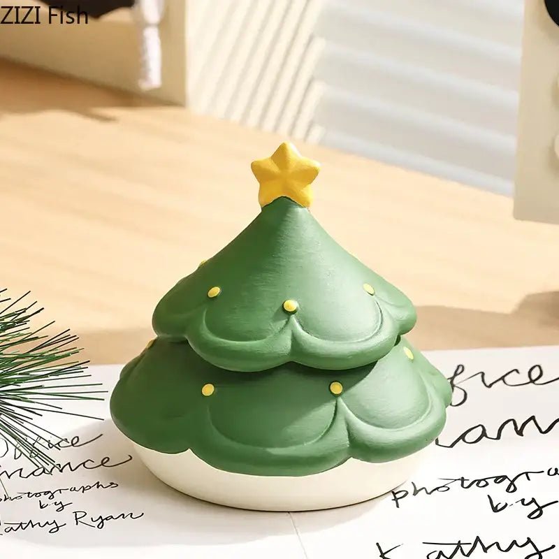 Green ceramic christmas tree ashtray with yellow star topper and gold dots decorbites christmas tree ceramic design
