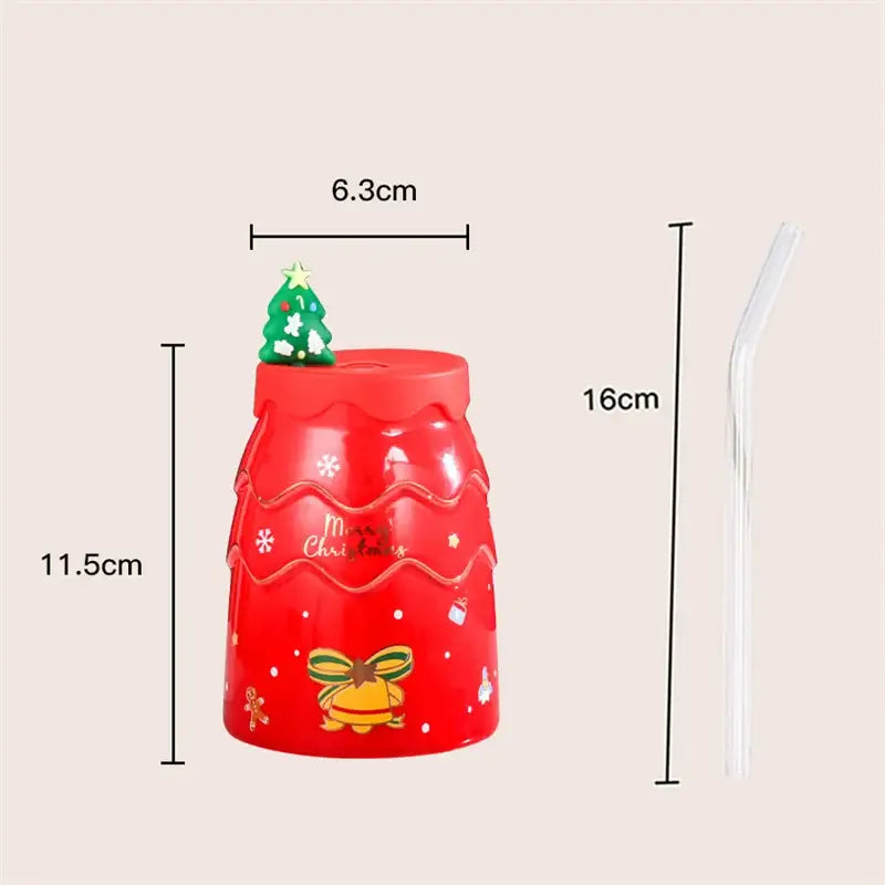 Red christmas-themed decorbites christmas tree ceramic money box with glossy finish festive decorations and green tree top