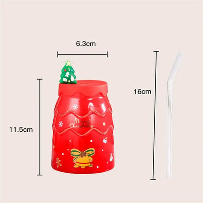Red christmas-themed decorbites christmas tree ceramic money box with glossy finish festive decorations and green tree top