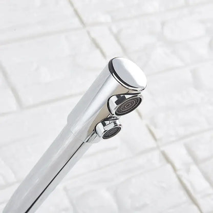 Decorbites chrome pure water faucet with filter featuring a chrome finish, cylindrical spout, and two side spray nozzles