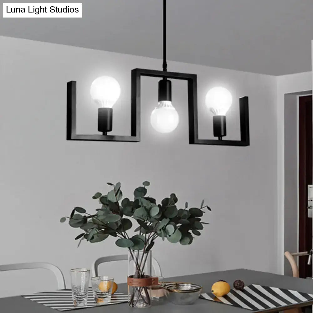 DecorBites™ classic black metal chandelier with three exposed bulb fixtures designed for metal island lighting