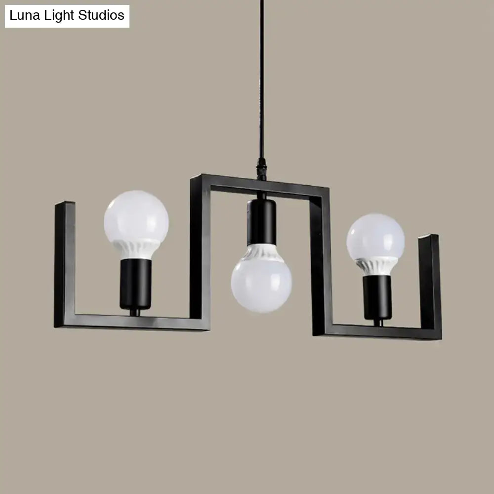Decorbites™ classic exposed bulb pendant light in black features a black metal geometric metal island fixture with three bulbs and fixture width