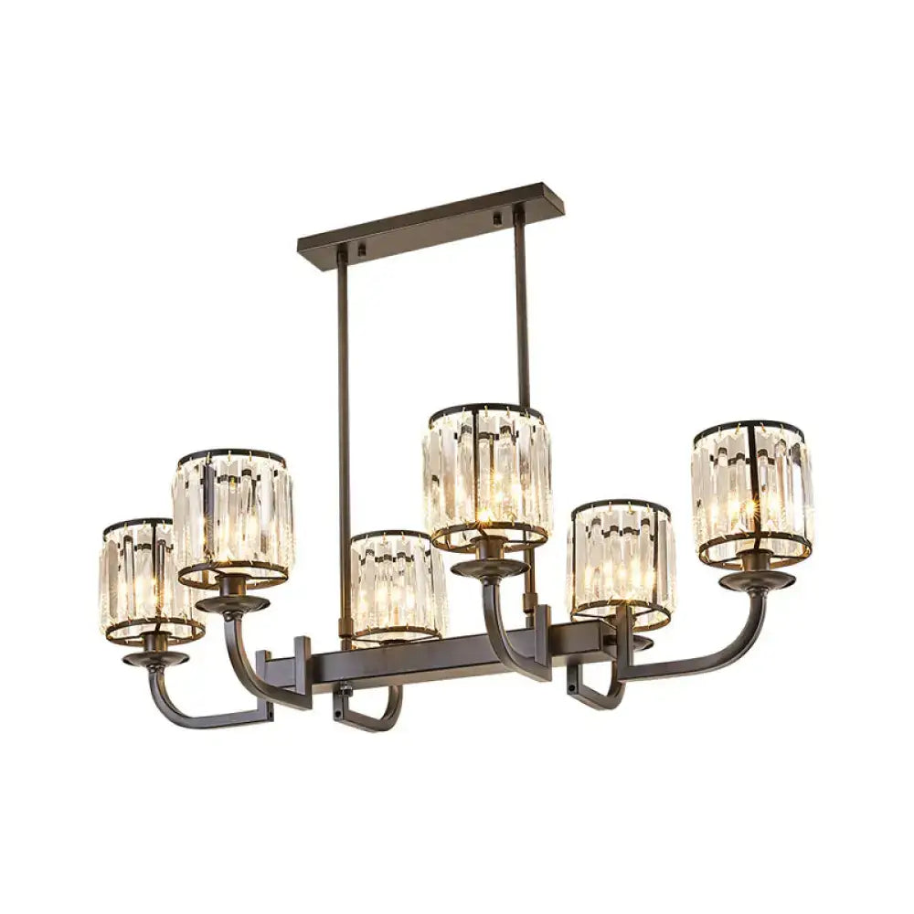 DecorBites classic faceted crystal 7-light black pendant lamp with dark bronze frame for dining room island lighting