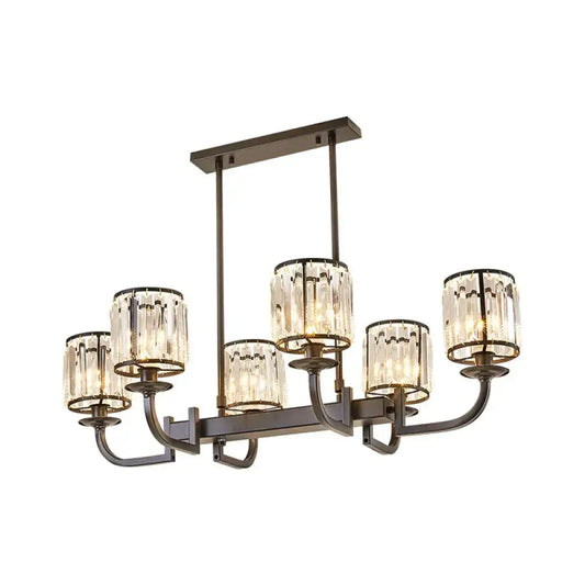 DecorBites classic faceted crystal 7-light black pendant lamp with dark bronze frame for dining room island lighting
