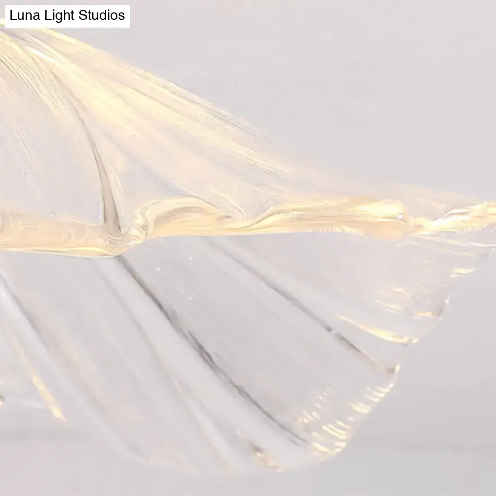 Decorbites™ classic glass ceiling light fixture with brass lamp holder featuring translucent sheer fabric folds and golden edges