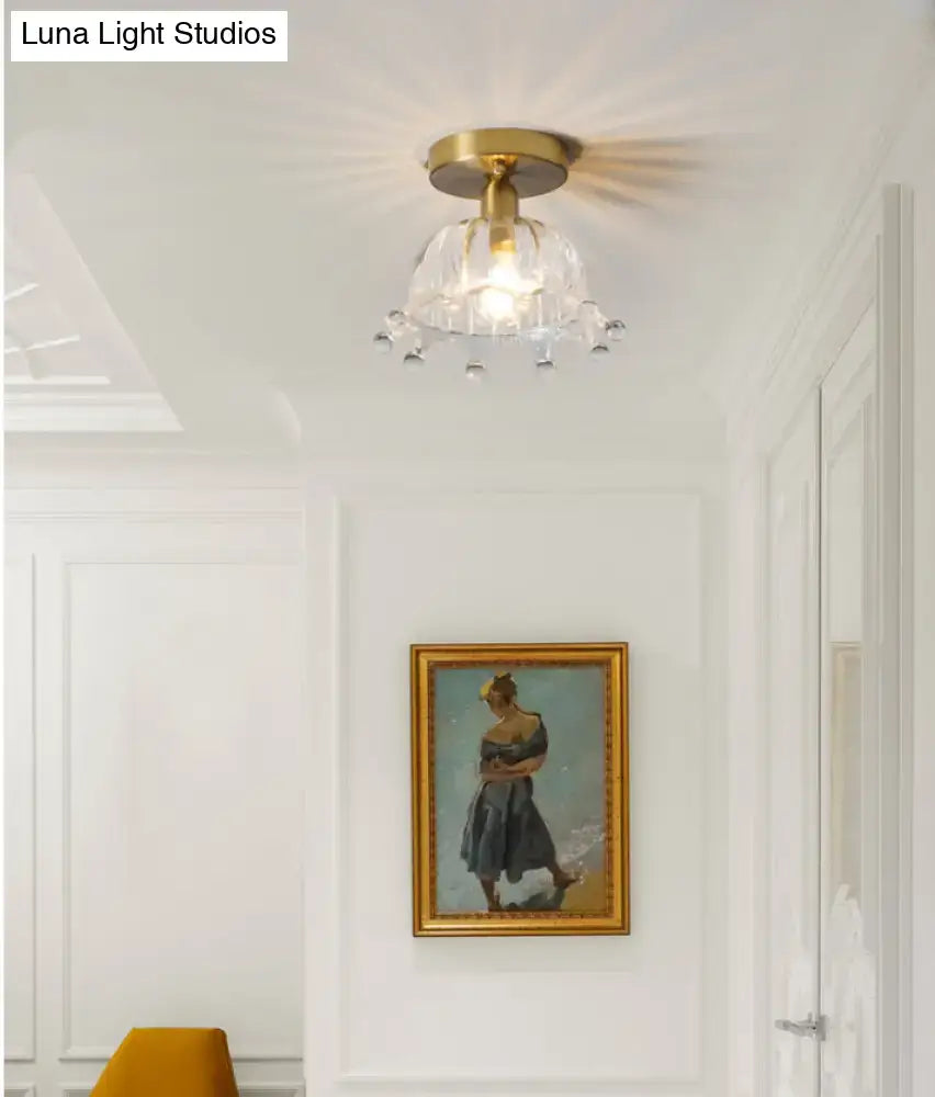 DecorBites™ classic glass ceiling light fixture with brass lamp holder and clear glass prisms for corridor lighting