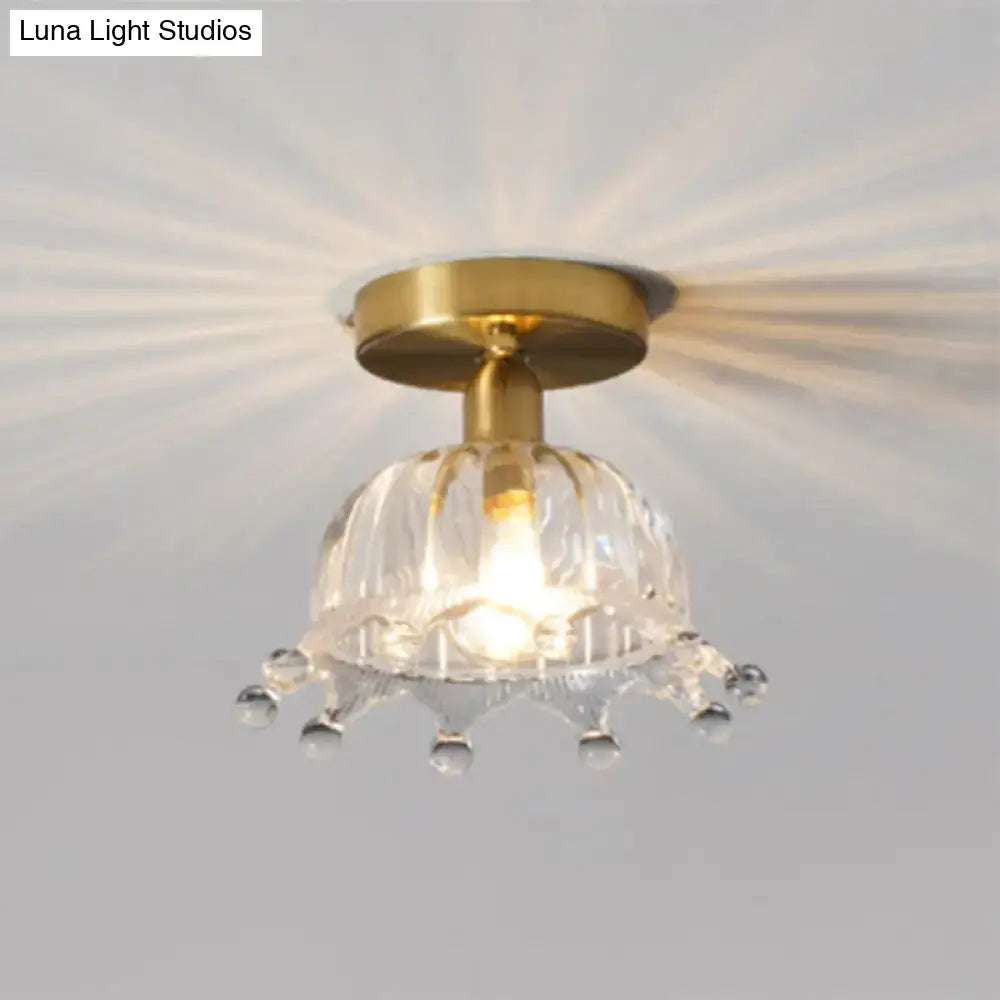 DecorBites™ classic glass ceiling light fixture with brass lamp holder and crystal bead accents for corridors