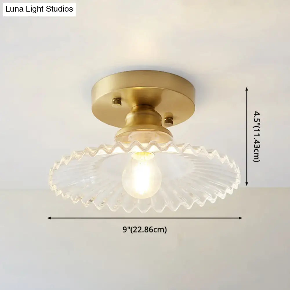 DecorBites™ classic glass ceiling light fixture with brass lamp holder and scalloped glass shade for corridors