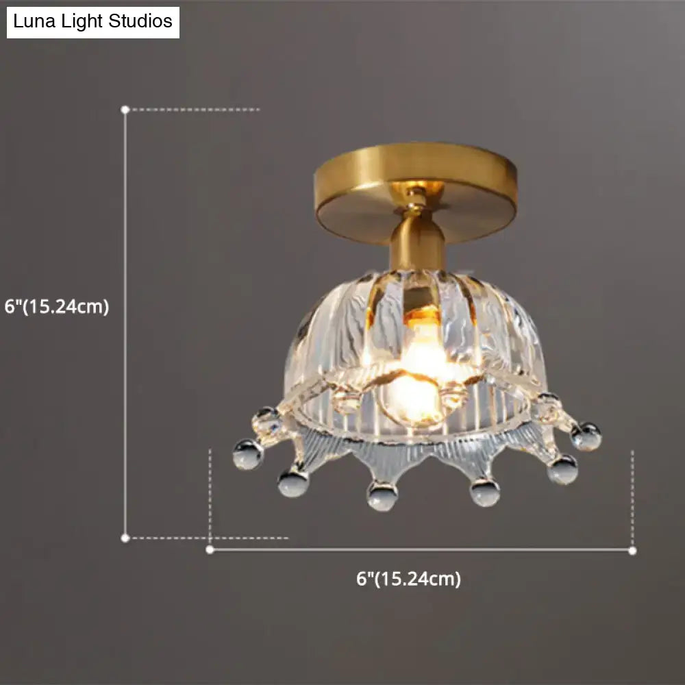 Decorbites classic glass ceiling light fixture with brass lamp holder featuring a golden finish and crystal accents