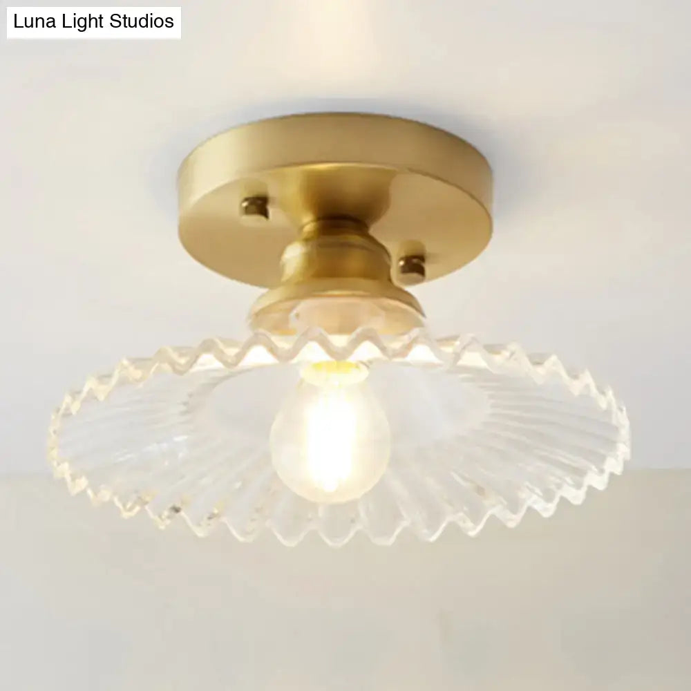 DecorBites™ classic glass ceiling light with brass lamp holder and clear scalloped glass shade for corridors