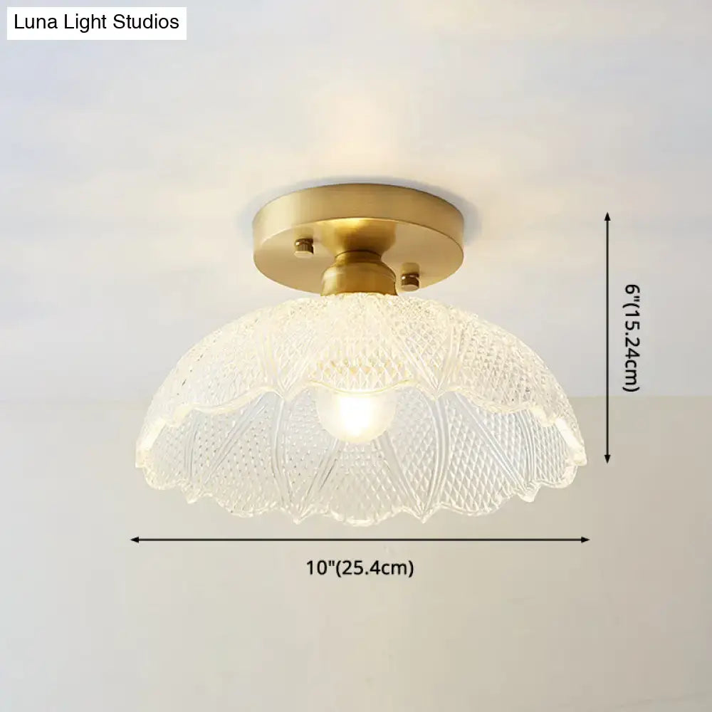 Decorbites classic glass ceiling light with intricately patterned glass shade and brass lamp holder for corridors