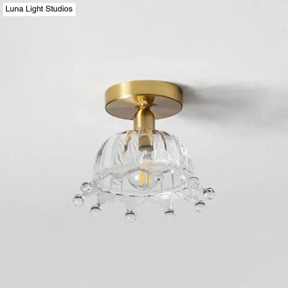 DecorBites classic glass ceiling light fixture with brass lamp holder and decorative beads for corridors