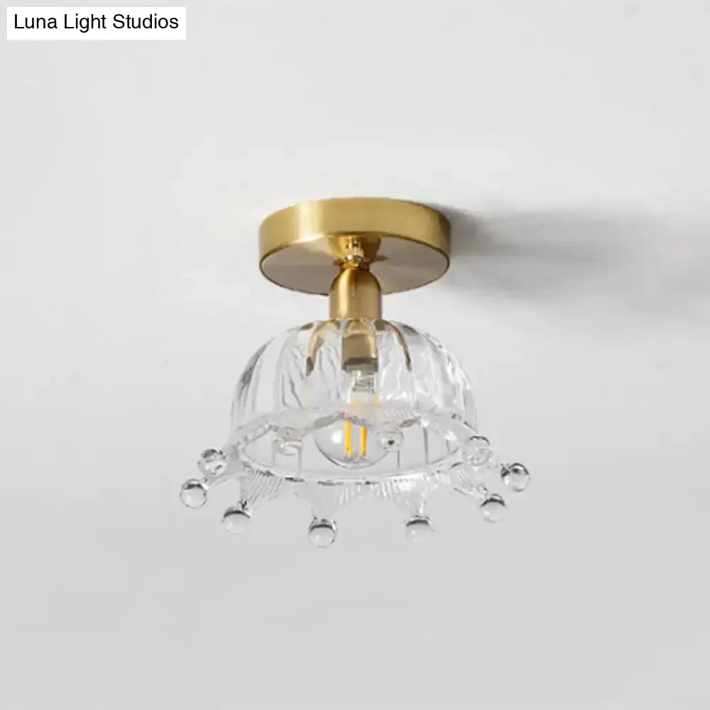 DecorBites classic glass ceiling light fixture with brass lamp holder and crystal bead accents for corridors