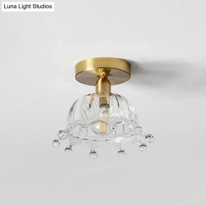 DecorBites classic glass ceiling light fixture with brass lamp holder and crystal bead accents for corridors