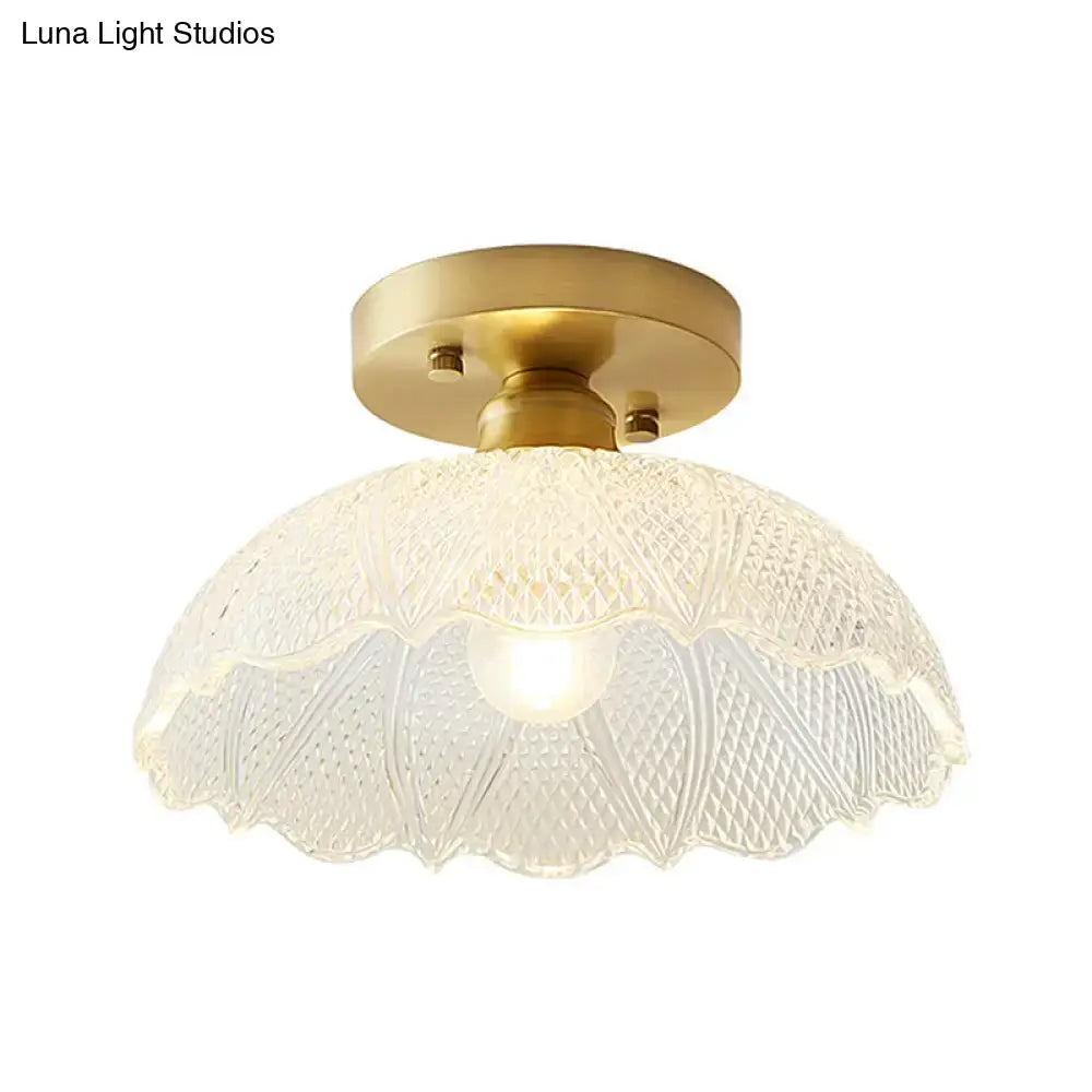 DecorBites classic glass ceiling light with brass lamp holder and ornate white textured glass shade for corridors