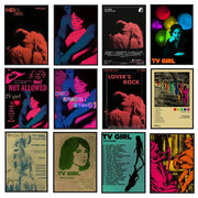 A collection of vintage-style classic tv drama girl art posters with bold neon colors on canvas by decorbites
