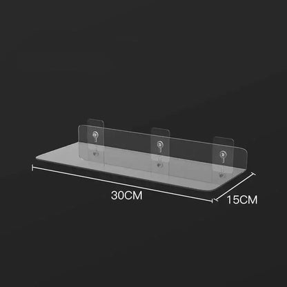 Decorbites clear acrylic wall mounted shelf organizer with three transparent adhesive mounted acrylic hooks