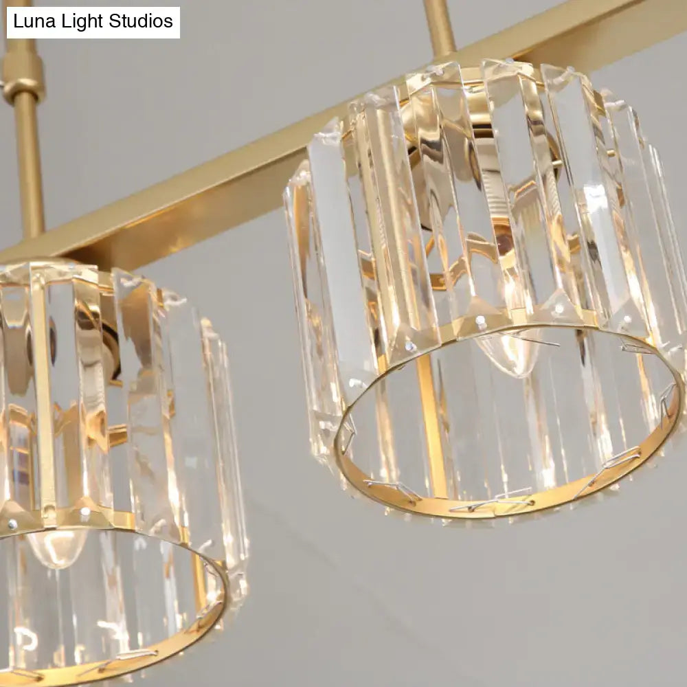 Decorbites clear crystal pendant island light with gold-toned country cylinder hanging design for dining room