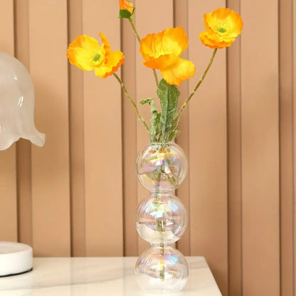 DecorBites clear glass bubble vase with three stacked spherical sections for elegant home decor