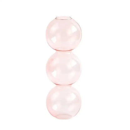 DecorBites™ clear glass bubble vase in translucent pink composed of three stacked spherical segments for home decor