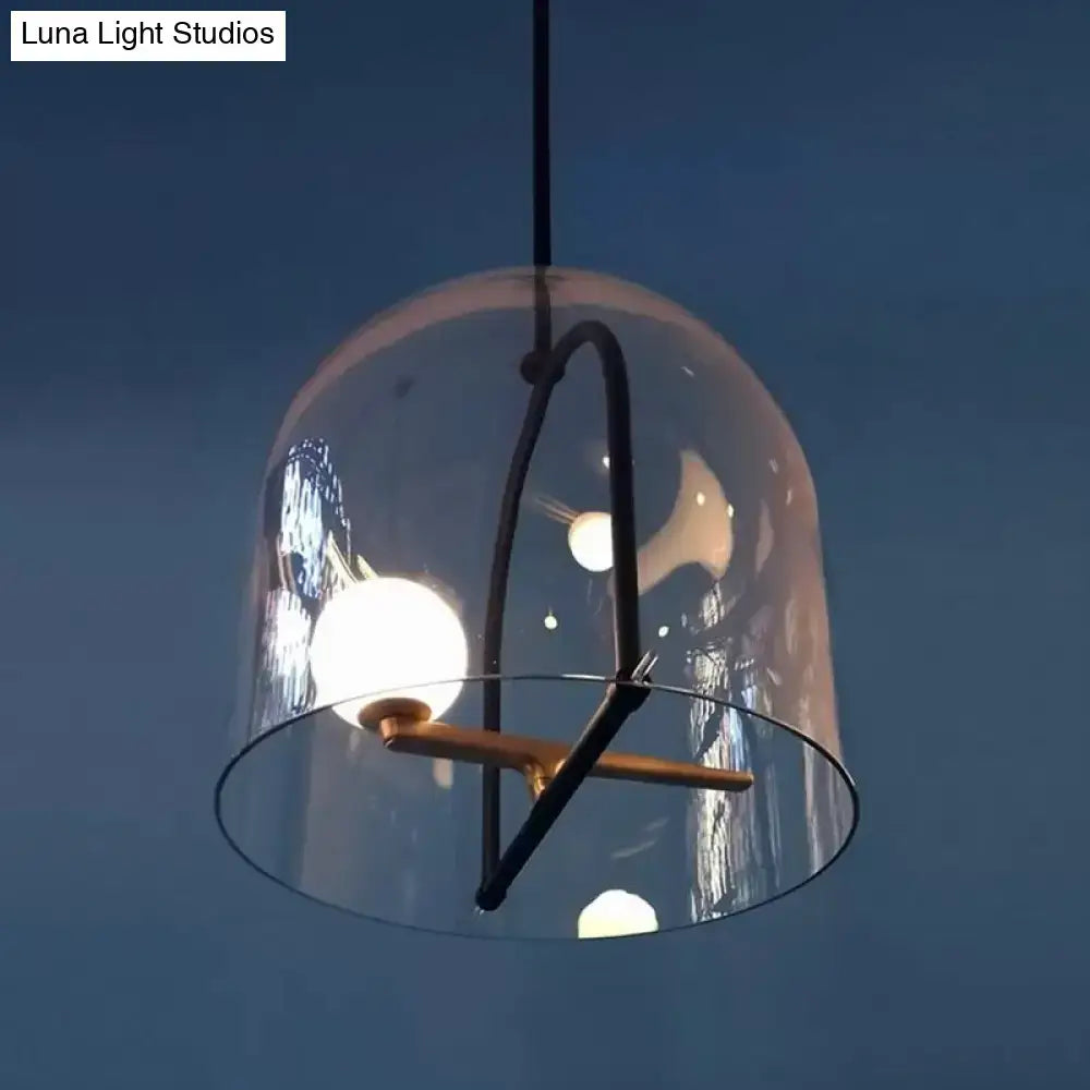DecorBites™ clear glass cylinder ceiling light with black metal frame and wooden accents for modern living room