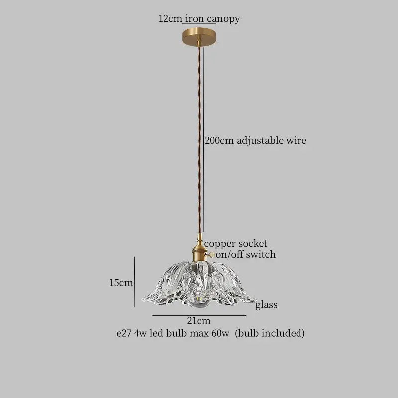 Decorbites clear glass led pendant light with fluted clear glass and brass accents for bedroom lighting