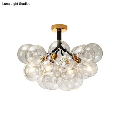 DecorBites™ clear glass semi flush ceiling light with brass accents and filament bulbs for foyer illumination