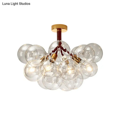 DecorBites clear glass semi flush ceiling light with brass accents and gold ceiling mount for foyer illumination