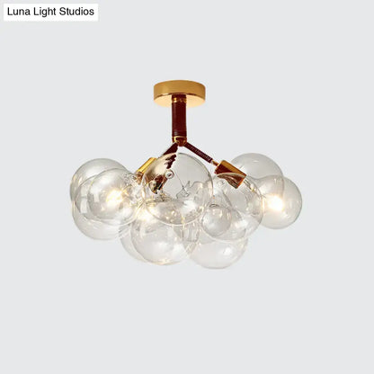 DecorBites clear glass semi flush ceiling light with brass accents and bubble design for foyer and corridor illumination