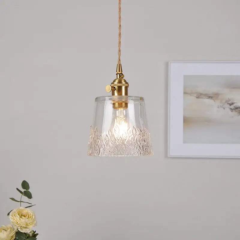 Decorbites clear leaf gold textured glass pendant light with brass hardware and twisted copper cord for dining room
