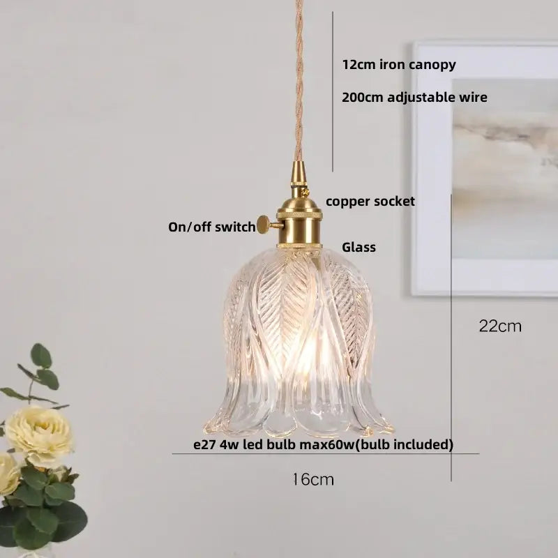 Decorbites clear leaf gold textured glass pendant light with brass accents for dining room illumination