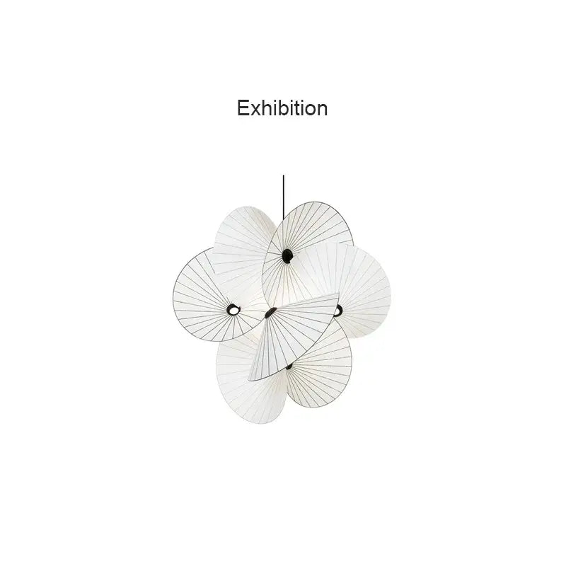 White paper fan chandelier with black central hubs and radial lines decorbites cloth minimalist led chandelier for dining room