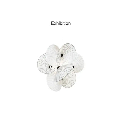 White paper fan chandelier with black central hubs and radial lines decorbites cloth minimalist led chandelier for dining room